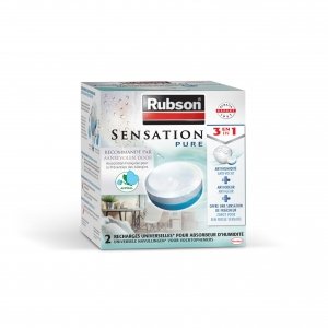 promo Rubson Sensation Pure Recharges universelles pour absorbeur d'humidité parfum neutre (2 x 300 g) – Recharges 3 en 1 anti-humidité, anti-odeur et sensation de fraîcheur, Bleu