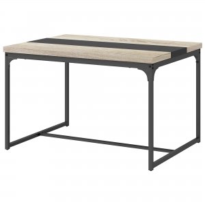 promo HOMCOM Table de Salle à Manger Table de Cuisine pour 6 Personnes, Style Industriel en métal Noir et Bois, dim. 120L x 89l x 75,5H cm