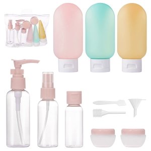 promo Bouteilles de voyage pour remplir des bouteilles en plastique Ensemble de voyage portable de 11 pièces avec vaporisateurs, flacons à pompe et pots de crème contenants cosmétiques liquides