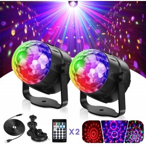 promo Boule a Facette, Gvoo 2 Pack Boule Disco 15 Couleur USB Lampe de Scène, Lumière Soirée avec Télécommande et Ventouse, Jeux de Lumiere Rotation Commande Sonore pour Fête Noël Soirée DJ Disco Bars Clubs