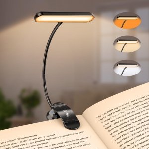 promo Gritin Lampe de Lecture 19 LED, Liseuse Lampe Clip Rechargeable, Protection des Yeux, 5 Luminosités & 3 Couleurs (Ambre/Blanc/Mixte), 360° Cou Flexible, Longue Durée,Léger & Portable pour Lire au Lit