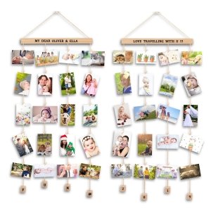 promo Uping Cadre Photo Mural Pêle Mêle Photos avec Porte Photos Pinces, Décoration Maison et Cadeau Mariage Anniversaire (Lot de 2, avec Autocollant d'alphabet et de Nombre)