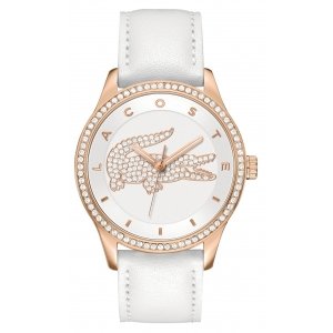 promo Lacoste Montre Analogique à Quartz pour Femme avec Bracelet en Cuir Argent et Blanc - 2000821