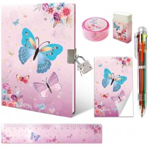 promo Journal Intime Fille Secret, Ensemble de Papeterie Enfant Comprend Papillon Carnet Secret Fille avec Cadenas Bloc-notes Gomme Taille-crayon Règle & 6 Couleur Stylo Cahier Secret Cadeau Fille 6-10 Ans