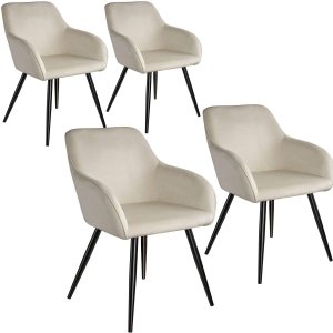 promo TecTake Lot de 4 Chaises de Salle à Manger Chaises Rembourrées Fauteuil Salon Design Scandinave Pieds en Metal Noirs Élégant avec Accoudoirs – Crème