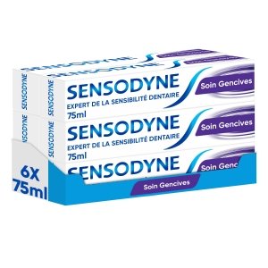 promo Sensodyne Dentifrice Soin Gencives, Action Sensibilité 24h, Protége les Dents Sensibles et Aide à Maintenir les Gencives Saines, Lot de 6 x 75ml