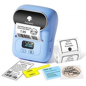 promo Phomemo Imprimante d'étiquettes M110 - Avec étiquette Bluetooth - Avec 1 rouleau d'étiquette 40 x 30 mm - Pour code barres, vêtements, bijoux, vente au détail, adresse