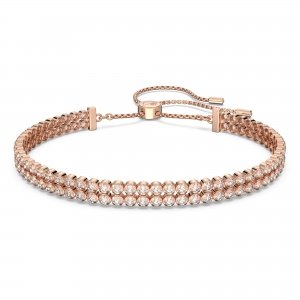 promo Swarovski Bracelet Subtle femme, cristaux brillants et chaîne en métal de ton or rosé, taille M, blanc