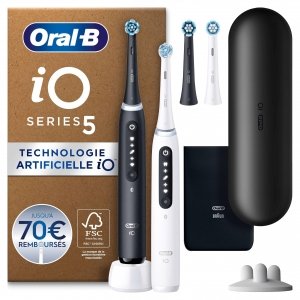 promo Oral-B iO Series 5 Plus Edition Brosse à dents électrique, 2 outils à main et 2 têtes de brosse,5 modes de brossage pour les soins dentaires, Cadeau Saint Valentin