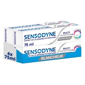 promo Sensodyne Dentifrice Blanchissant Multi-Protection, Contient du Fluorure Pour Proteger les Dents Sensibles et Blanches, Aide à Soulager La Sensibilité Dentaire, Lot de 4 x 75 ml