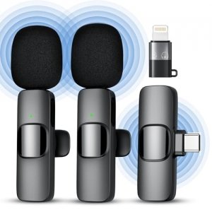 promo Qhot Micro Cravate sans Fil pour iPhone, Microphone Bluetooth Clip-on Lavalier sans Fil pour Enregistrement vidéo, Diffusion en Direct, Podcast, vlog, Youtube/TikTok (USB-C/ 2MIC)