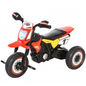 promo HOMCOM Tricycle Enfants Moto Cross Effets musicaux et Lumineux Coffre Rangement Rouge