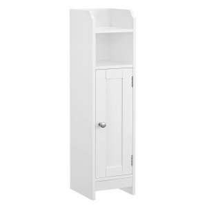 promo VASAGLE Meuble de Salle de Bain, Armoire d’Angle avec Porte et Étagères, Organisateur de Rangement, Meuble Étroit pour Papier Toilette, Étagères Réglables, Blanc BBC310W01