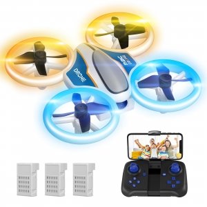 promo Mini Drone avec Caméra 720P HD, Drone avec Lumières LED pour Enfant, Quadricoptère Hélicoptère RC avec 3 Batteries 21 Mins Jouet Cadeau pour Garçons et Filles, Orange