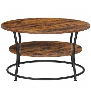 promo VASAGLE Table Basse, Table Ronde, Table de Salon avec Étagère de Rangement, Montage Facile, Cadre en Métal, Style Industriel, Marron Rustique et Noir LCT80BX