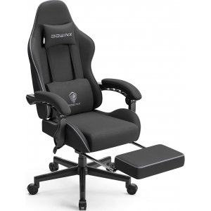 promo Dowinx Chaise Gaming, Chaise Gamer Ergonomique avec Support Lin, Chaise pivotante réglable avec Repose-Pieds, Noir