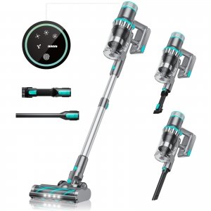 promo Belife BVC11 Aspirateur Balai sans Fil, 45Kpa/550W/45Mins Aspirateur sans Fil Puissant avec Écran Tactile LED, Aspirateur balais pour Voiture, Tapis, Sols Durs et Poils d'animaux (Bleu)