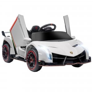 promo HOMCOM Coche Eléctrico Lamborghini Para Niños de 3 a 6 Años Coche de Batería 12V Velocidad Max.7 km/h Puerta de Tijera Con Control Remoto MP3 Luces y Cinturón de Seguridad 111x61x45 cm Blanco