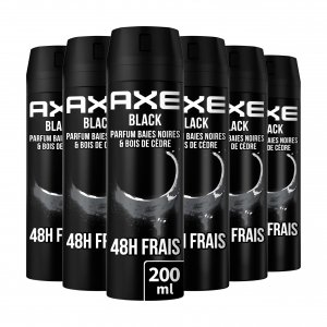 promo AXE Déodorant Homme Spray Black, 48h non-stop frais, Parfum baies noires et bois de cèdre (Lot de 6x200ml)