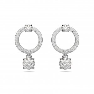 promo Swarovski Boucles d'oreilles Attract, anneaux d'oreilles avec cristal clair suspendu à une forme de cercle, métal rhodié, blanc