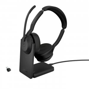 promo Jabra Evolve2 55 Micro-casque sans fil stéréo avec base de chargement, Jabra Air Comfort, micros à réduction de bruit et ANC. Certifié MS Teams, fonctionne avec toutes les plateformes - Noir