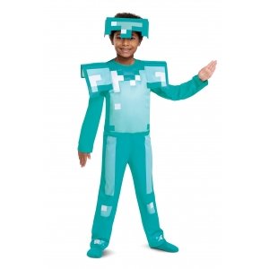 promo Minecraft Costume - Licence Officiel Minecraft - Armure Diamand - Déguissement pour enfant - Matériaux durable de qualite - Bleu et Blanc - Taille M - Cadeau Magique - Dès 3 ans