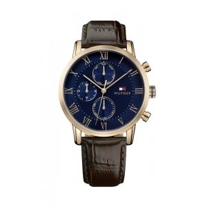 promo Tommy Hilfiger Montre Analogique Multifunction à Quartz pour homme avec Bracelet en cuir Marron - 1791399