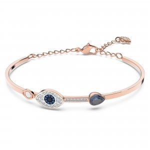 promo Swarovski Bracelet-jonc Symbolic femme, cristaux blancs œil porte-bonheur, finition mix de métal, taille M, bleu