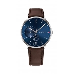 promo Tommy Hilfiger Montre Analogique Multifunction à Quartz pour homme avec Bracelet en cuir Marron foncé - 1791508