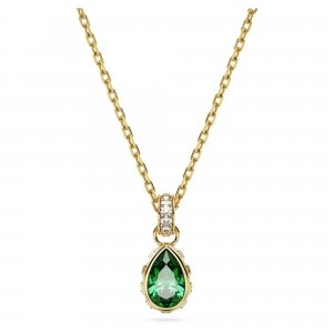 promo Swarovski Collier pendentif Stilla poire verte, plaqué ton or