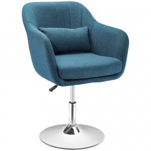 promo HOMCOM Fauteuil de Salon Chaise Relax Fauteuil de Chambre Grand Confort - Coussins lombaires Hauteur réglable pivotant 360° piètement en métal chromé - Bleu Canard