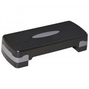 promo HOMCOM Stepper aerobic fitness hauteur reglable 2 niveaux surface antiderapante plastique 68 x 29 x 15 cm noir et gris