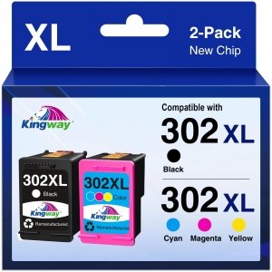 promo KINGWAY 302XL Cartouches d'encre pour HP 302 XL Compatible avec HP Deskjet 3630 3636 3639 2130 1110 Envy 4520 4525 4524 4527 Officejet 3831 4650 4658 3833 (1 Noir, 1 Couleur)