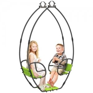 promo Outsunny Balançoire pour Enfants balançoire de Jardin Structure en métal avec poignée pour 2 Enfants de 3 à 6 Ans 110,5 x 40,5 x 180 cm Vert