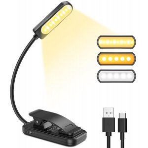 promo GARITE Lampe de Lecture, Rechargeable Liseuse Lampe Clip, Gradation en Continu 3 Couleurs (Chaud&Blanc&Mixte), 360° Cou Flexible, Lampe de Lecture pour Lire au Lit, Pince Livre Nocturne Voyages