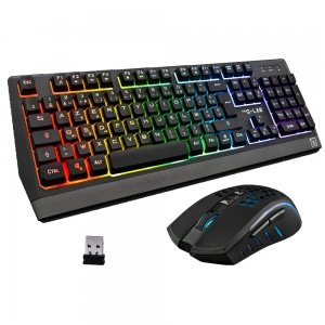 promo The G-Lab Combo Tungsten - Ensemble Clavier et Souris Gamer sans Fil Rétro Éclairés - Clavier Gaming Wireless AZERTy + Souris Wireless 2400 DPI - Pack pour PC PS4 PS5