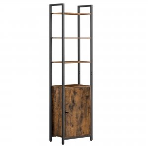 promo VASAGLE Bibliothèque Verticale à 6 Niveaux avec Porte, Structure en Métal, Étagères Réglables, 24 x 40 x 159,5 cm, pour Salon, Chambre, Marron Rustique et Noir d’Encre LLS132K01