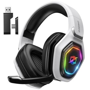 promo Ozeino Casque Gaming Sans Fil pour PC PS5 PS4, 2.4GHz Audio sans perte, USB & Type-C casque de jeu Ultra Stable avec Microphone Flip, Casque Gamer avec batterie 40 heures pour Switch Laptop Mobile Mac