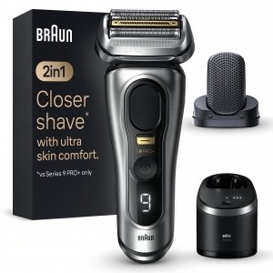 promo Braun Series 9 PRO+ 9597cc, Rasoir Électrique Pour Homme, Système 2-En-1 Avec Tête De Massage ProComfort Pour Pré-Rasage, Station SmartCare, Étanche, 60 Min D'autonomie, Fabriqué En Allemagne, Argent