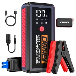 promo CARHEV Booster Batterie Voiture 5000A, 26800mAh Démarreur Batterie Voiture (Jusqu’à 8.0L Essence & 8.0L Diesel), 12V Portable Jump Starter avec Pinces de Sûreté Intelligentes, Lampe à LED, Écran LCD