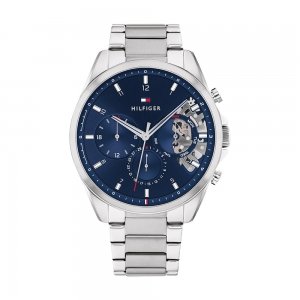 promo Tommy Hilfiger Montre Analogique Multifunction à Quartz pour homme avec Bracelet milanais en acier inoxydable et en piel