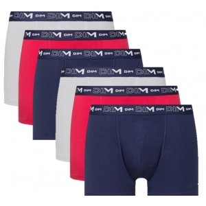 promo DIM Boxer Homme Coton Stretch Respirant Maintien Optimal x6, Bleu Denim/Rouge Topaze/Acier, XL