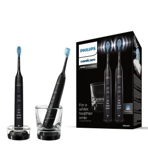 promo Philips Sonicare DiamondClean 9000 – Lot de 2 brosses à dents électriques connectées pour une meilleure hygiène des dents et des gencives, Noir & Noir (modèle HX9914/54)