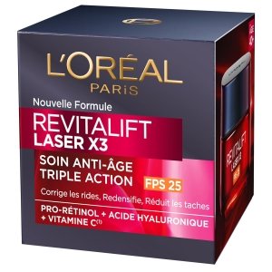 promo L'Oréal Paris Revitalift Laser X3 Pépinière Régénérante et Anti-âge, SPF 25, Lot de 2 x 50 ml