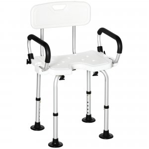 promo HOMCOM Chaise de Douche Ergonomique siège de Douche Hauteur réglable Pieds antidérapants Charge Max. 136 kg alu HDPE Blanc