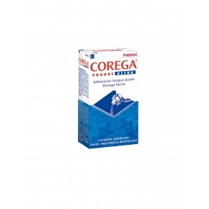 promo Polident Corega Poudre Ultra Adhésive, Pour Prothèses Dentaires Partielles ou Complètes, Poudre adhésive Sans Zinc, Fixation Toute La Journée, 40g