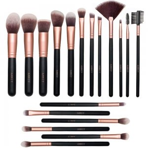 promo 18 PCS Set Pinceaux Maquillage Rose Doré Synthétiques Haut De Gamme pour fond De Teint Mélange Poudre pour Le Visage Blush Concealers Ombres à Paupières