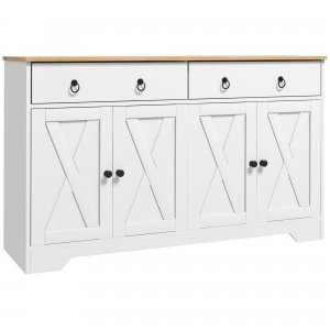 promo HOMCOM Buffet Meuble de Rangement Armoire de Cuisine Style Rural 2 tiroirs et 2 placards avec étagères à hauteurs réglables - dim. 121L x 37l x 75H cm Blanc