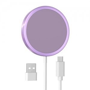 promo Chargeur sans Fil pour iPhone 15W, Chargeur Rapide Compatible avec MagSafe pour iPhone, Chargeur Magnétique vers USB‑C pour iPhone 15/15 Pro/15 Pro Max/14/13/12/11/X/XS/SE/XR/AirPods 2-Violet