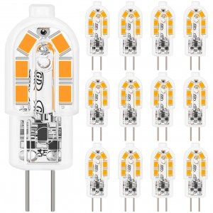 promo 12PCS Ampoule LED G4, 2W Equivalent 20W Halogène Lampe, Blanc Chaud 3000K 200LM Non Dimmable Sans Scintillement AC/DC 12V Économie Ampoules pour Chambre Salon Cuisine Jardin